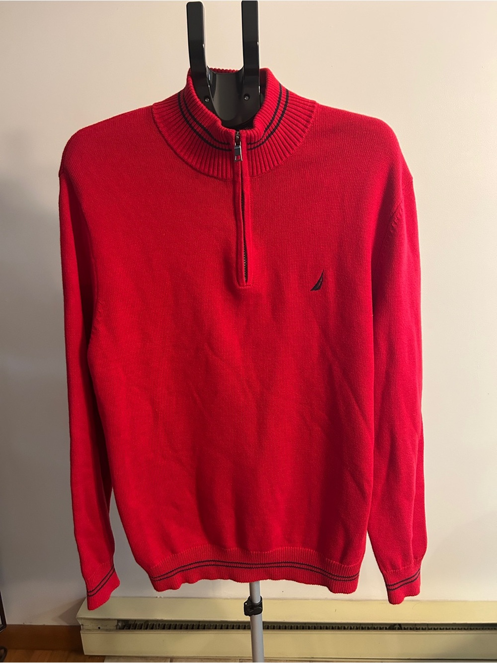 Nautica Men’s Bright Red Half-Zip Sweater with Navy Logo
